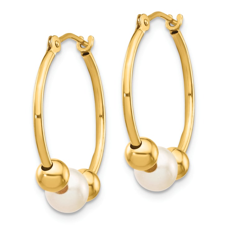 14K Yellow Gold 5-6mm White Semi-round Freshwater Cultured Pearl
Polished Hoop Earrings