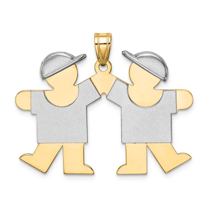 14K Two-tone Gold Satin Large Double Boys Charm