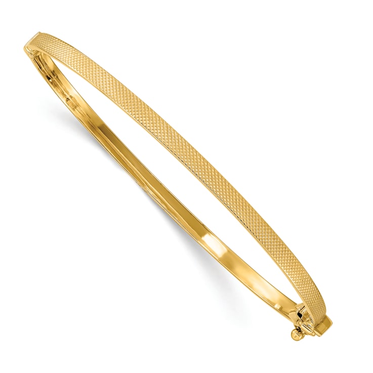 14K Yellow Gold Textured Hinged Bangle