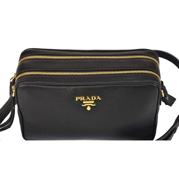 Prada Black Vitello Phenix Leather Double Zip Crossbody Bag