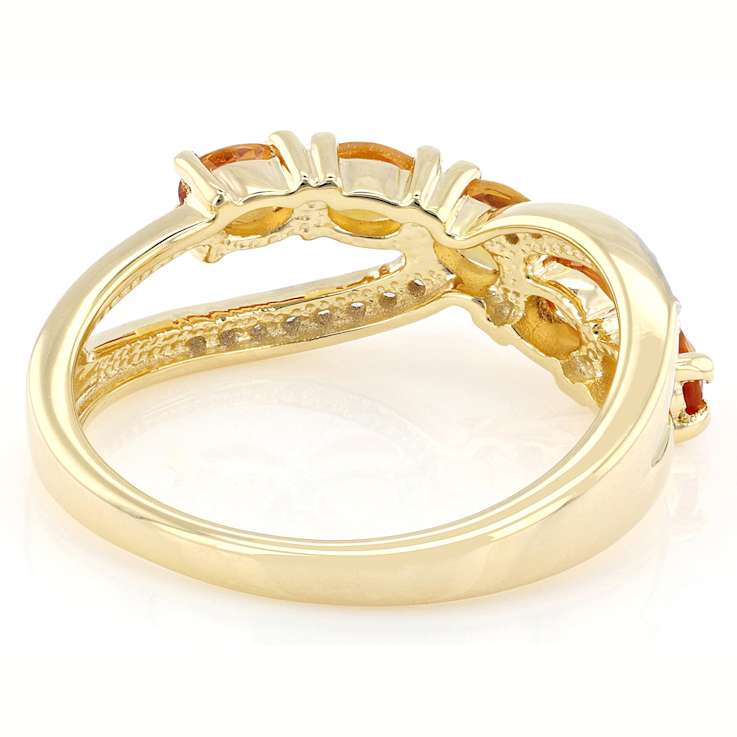 Yellow Sapphire Oval And White Zircon Ring In 18K Gold Over Sterling
Silver 1.01ctw