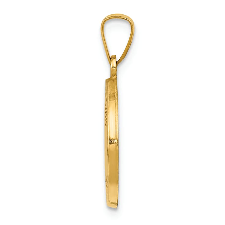 14K Yellow Gold Polished and Satin Our Guardian Angel Medal Hollow Pendant