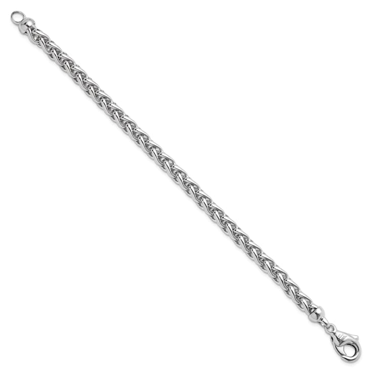 Rhodium Over Sterling Silver 6.0mm Wheat 8 Inch Bracelet