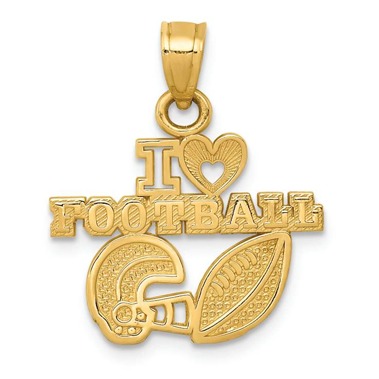 14k Yellow Gold Textured I Heart Football Charm