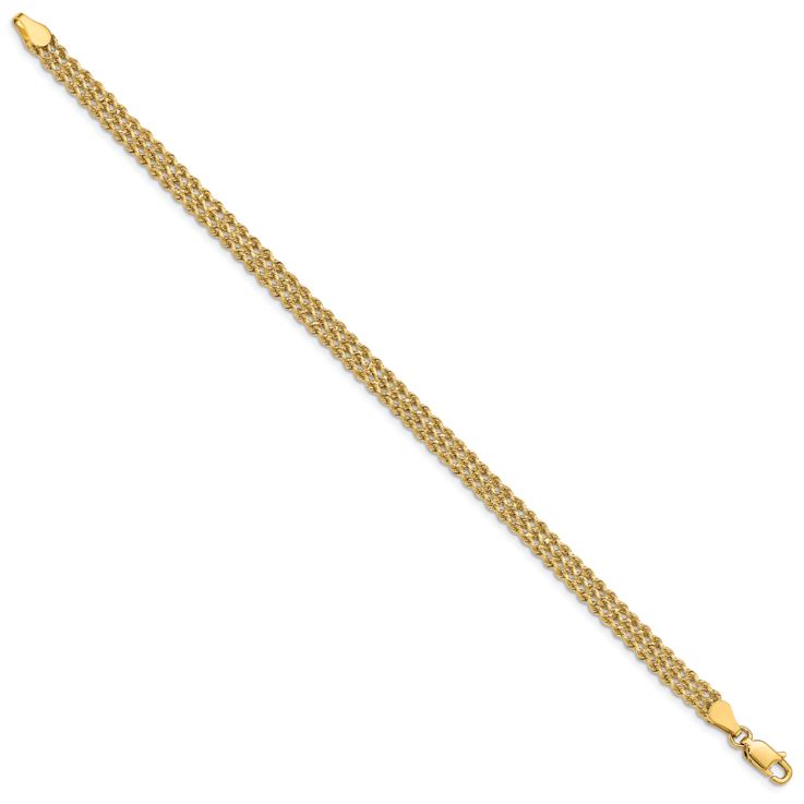 10k Yellow Gold 4.5mm Wide Triple Strand Rope Bracelet