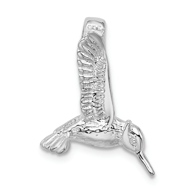 Rhodium Over Sterling Silver Polished 3D Hummingbird Slide Pendant