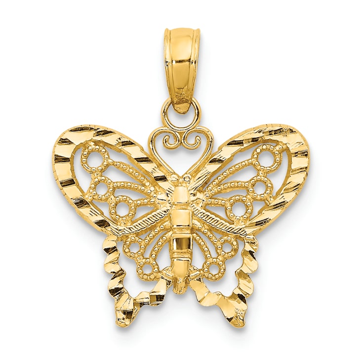 14k Yellow Gold Diamond-Cut and Textured Butterfly Pendant