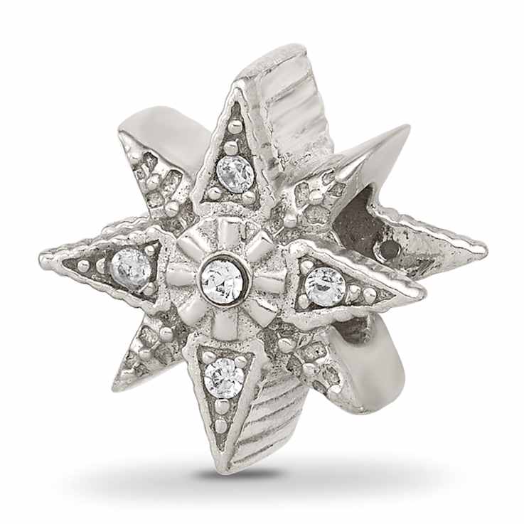 Sterling Silver Textured and Polished Cubic Zirconia Star Bead