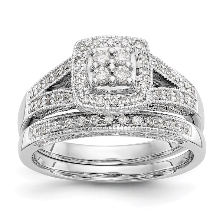 Rhodium Over 14K White Gold Lab Grown Diamond Cluster Engagement Ring 0.508ctw