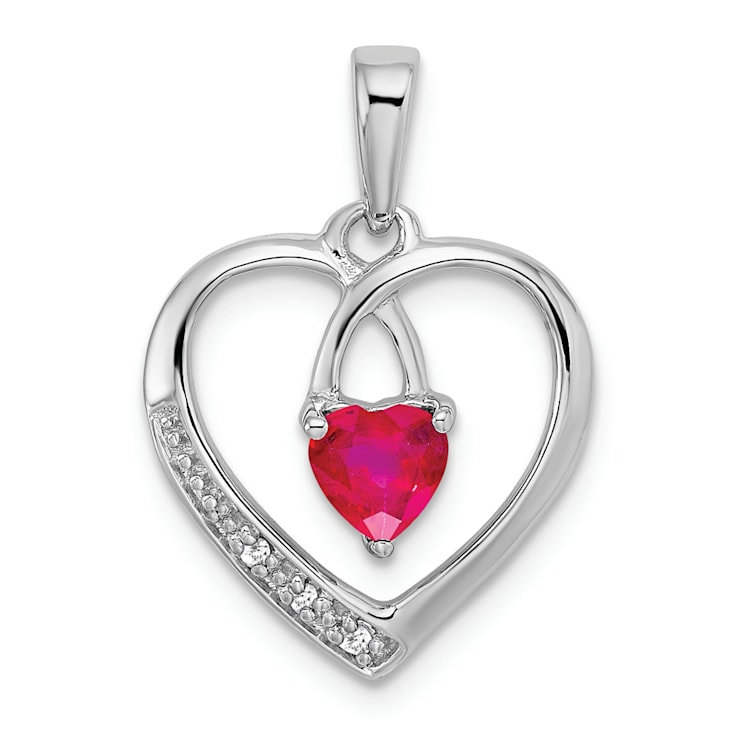 Rhodium Over 14k White Gold Ruby and Diamond Heart Pendant