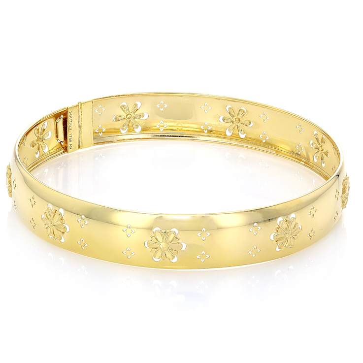 Italian Nobile Bloom Opera Bangle In Solid 14K Yellow Gold