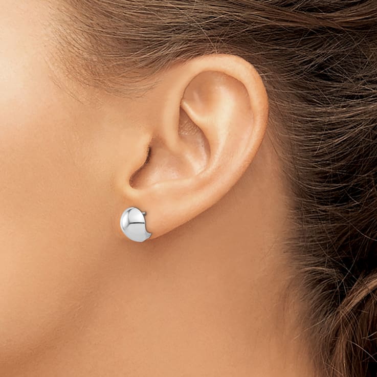 14K White Gold Polished Round Huggie Earrings