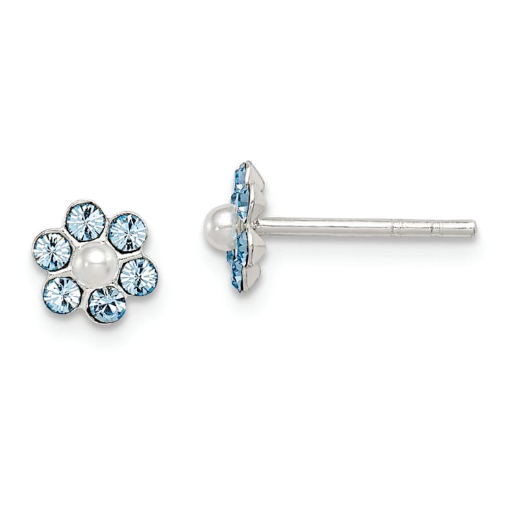 Sterling Silver Crystal and Imitation Pearl Flower Post Earring Set