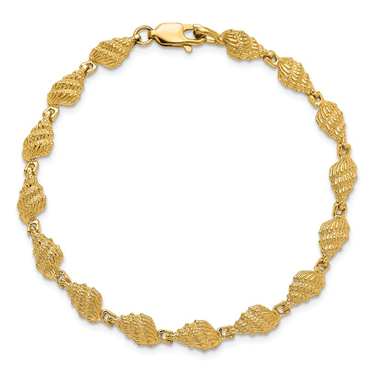 14k Yellow Gold Textured Conch Shell Link Bracelet