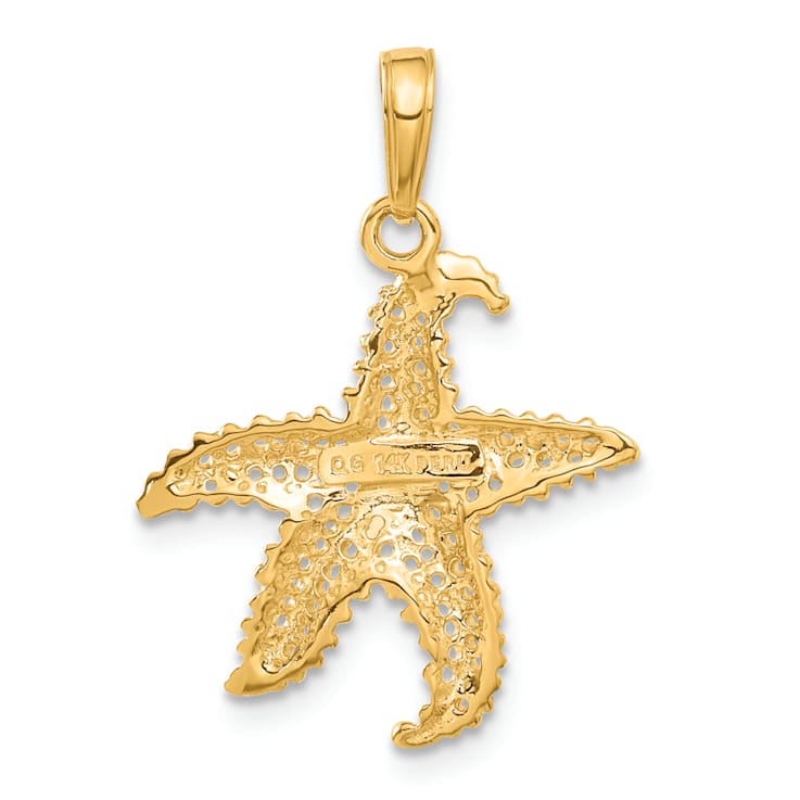 14k Yellow Gold Polished and Textured Open-Backed Starfish Pendant