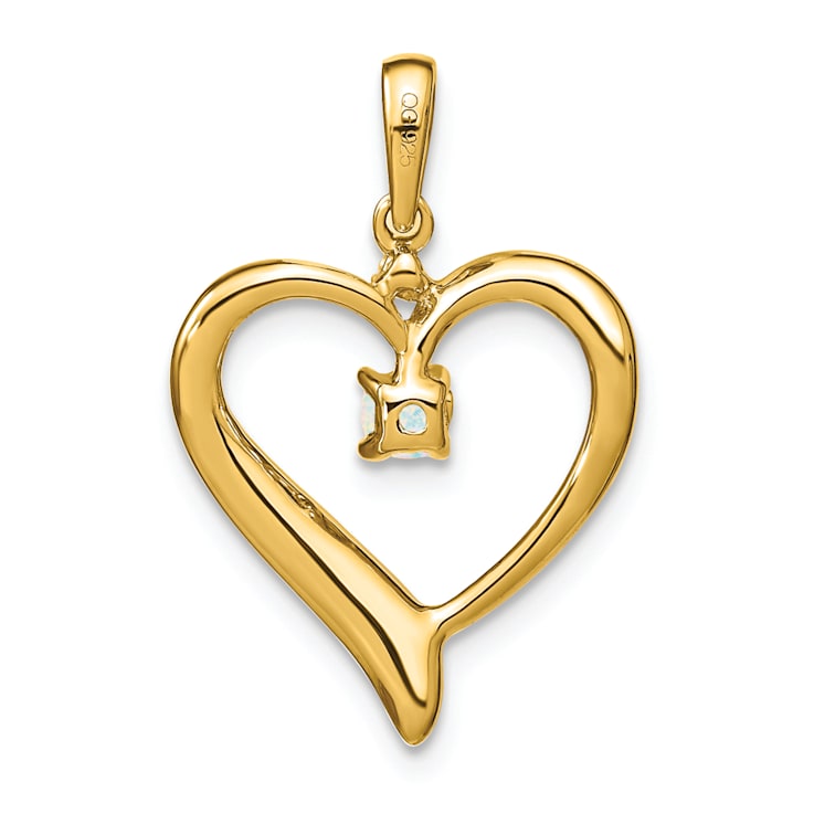 14k Yellow Gold Lab Created Opal and Diamond Heart Pendant
