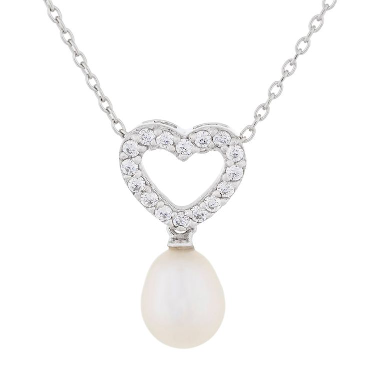 7-7.5mm Drop White Cultured Freshwater Pearl and CZ Rhodium Over
Sterling Silver Pendant