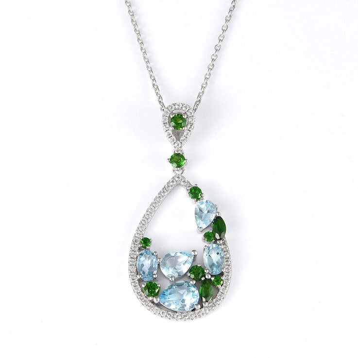 Teardrop Multi Color Gemstone Fashion Pendant Necklace,  Rhodium Over
Sterling Silver