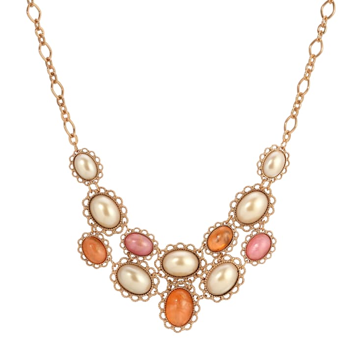 Yellow Base Metal Multi-Color Oval Stone Necklace 16 inch Adj.