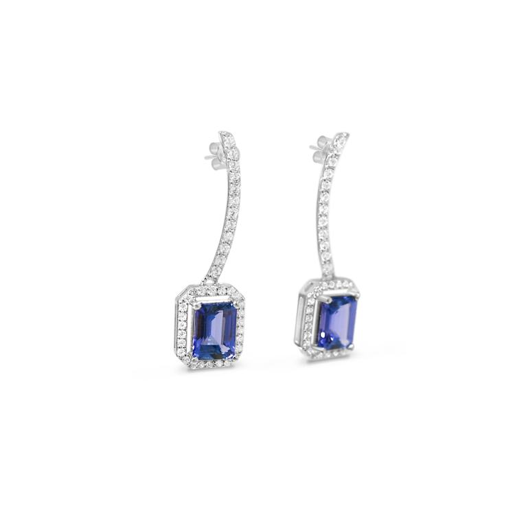 Rhodium Over Sterling Silver 8x6mm Tanzanite and White Cubic Zirconia
Earrings 3.30ctw