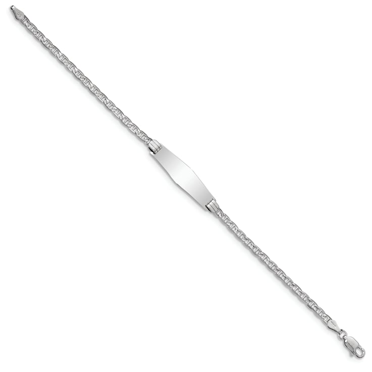 Rhodium Over 14k White Gold Soft Diamond Shape Mariner Link ID Bracelet