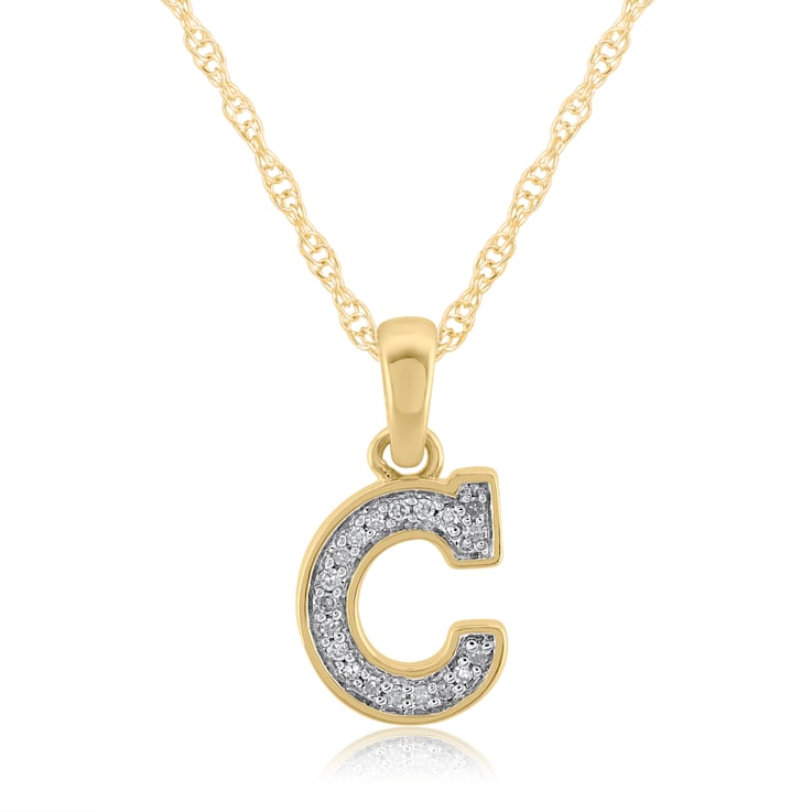 White Diamond Accent 10k Yellow Gold C Initial Pendant With 18” Rope Chain