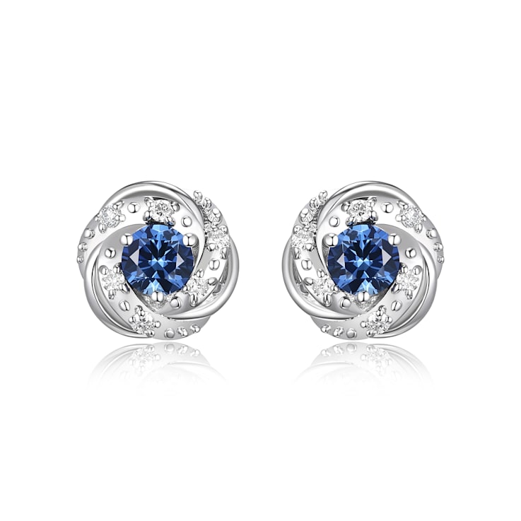 Blue Lab Created Sapphire Rhodium Over Sterling Silver Earrings