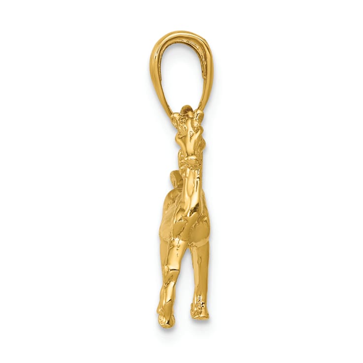 14k Yellow Gold Solid 3D Polished Horse Pendant