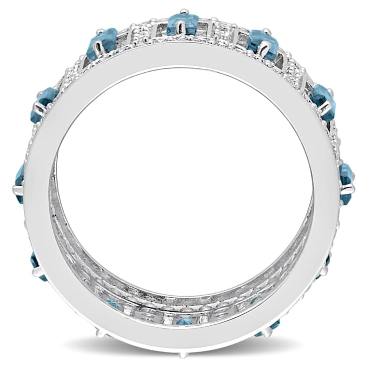 6.20ctw London Blue and White Topaz Eternity Ring in Sterling Silver