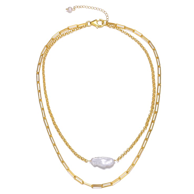 Pear Shape Freshwater Pearl Layered Necklace In 14K Gold Over Sterling Silver