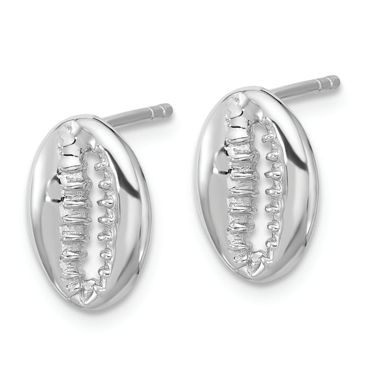 Rhodium Over Sterling Silver Polished Cowrie Shell Post Earrings