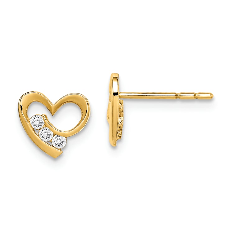 14k Yellow Gold Cubic Zirconia Heart Post Earrings
