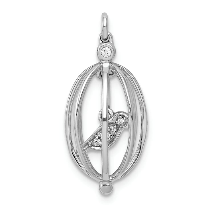 Rhodium Over 14k White Gold Diamond Bird in Cage Pendant