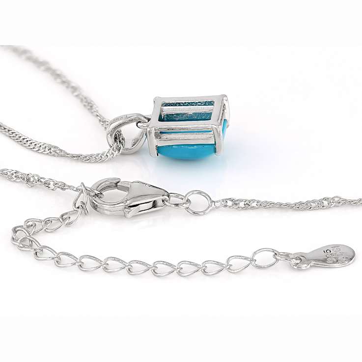 Turquoise Solitaire Pendant With Chain In Sterling Silver