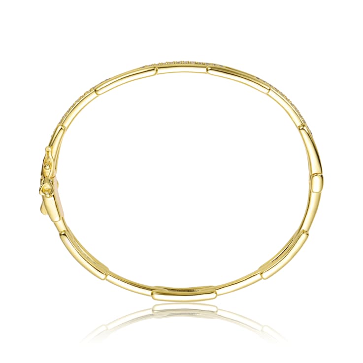 CZ Pave Rectangular Link Bracelet In 14K Gold Over Brass