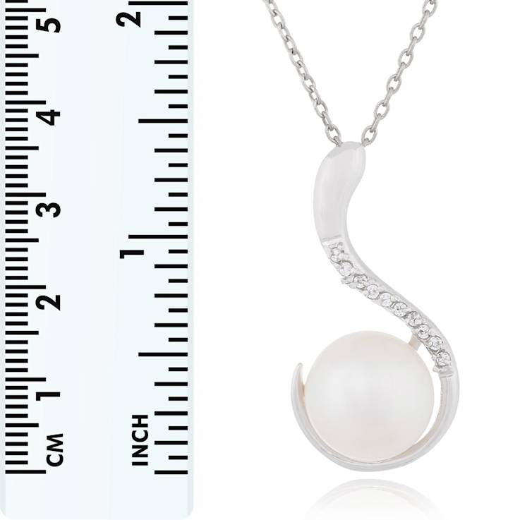 10-11mm Button White Cultured Freshwater Pearl and CZ Rhodium Over
Sterling Silver Pendant