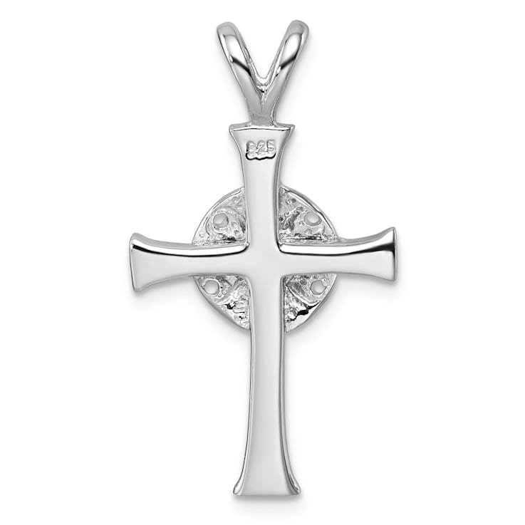 Rhodium Over Sterling Silver Polished and Brushed Sand Dollar Cross Pendant