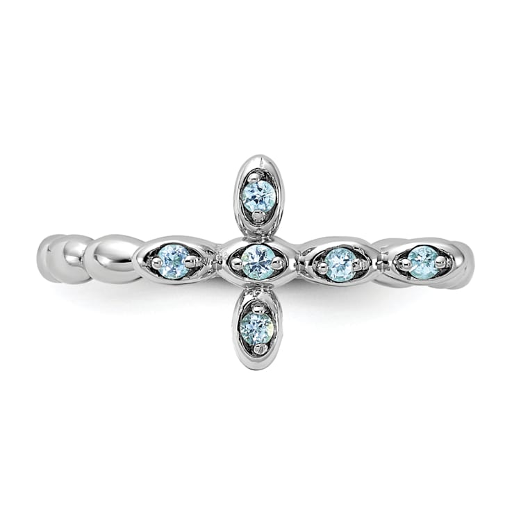 Rhodium Over Sterling Silver Stackable Expressions Cross Blue Topaz Ring 0.12ctw