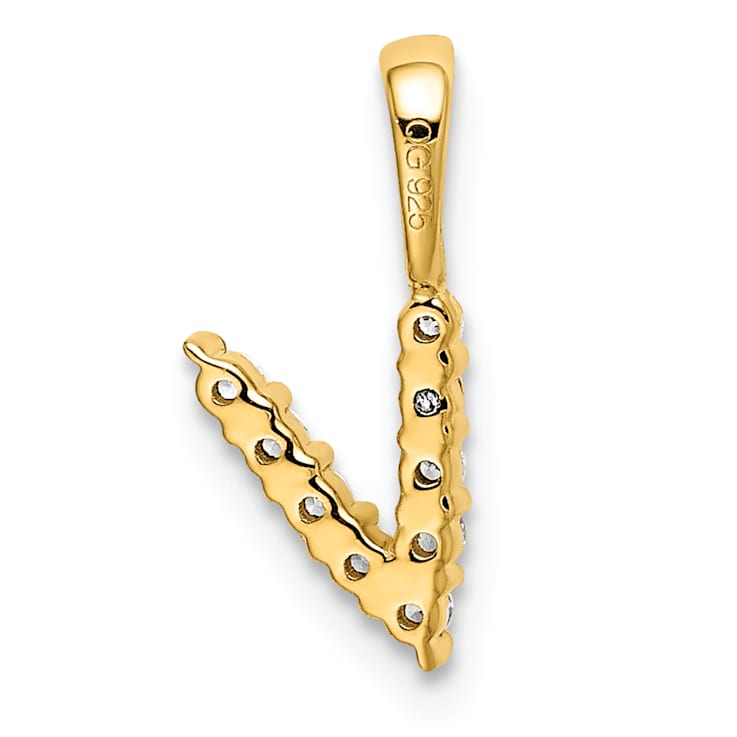14K Yellow Gold Lab Grown Diamond Letter V Initial Pendant