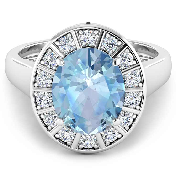 3.32ctw Blue Aquamarine and Diamond 14K White Gold Halo Ring