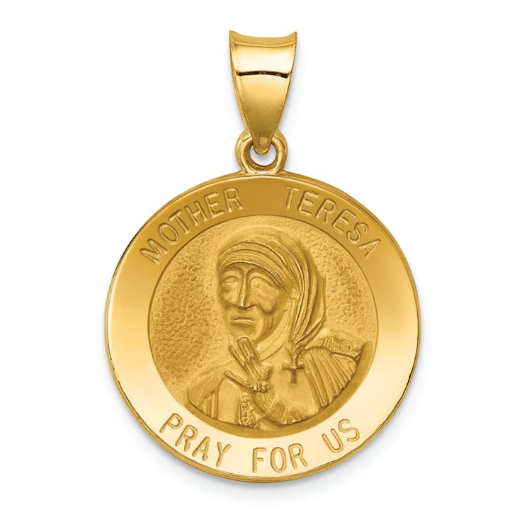 14k Yellow Gold Polished and Satin Mother Teresa Medal Pendant