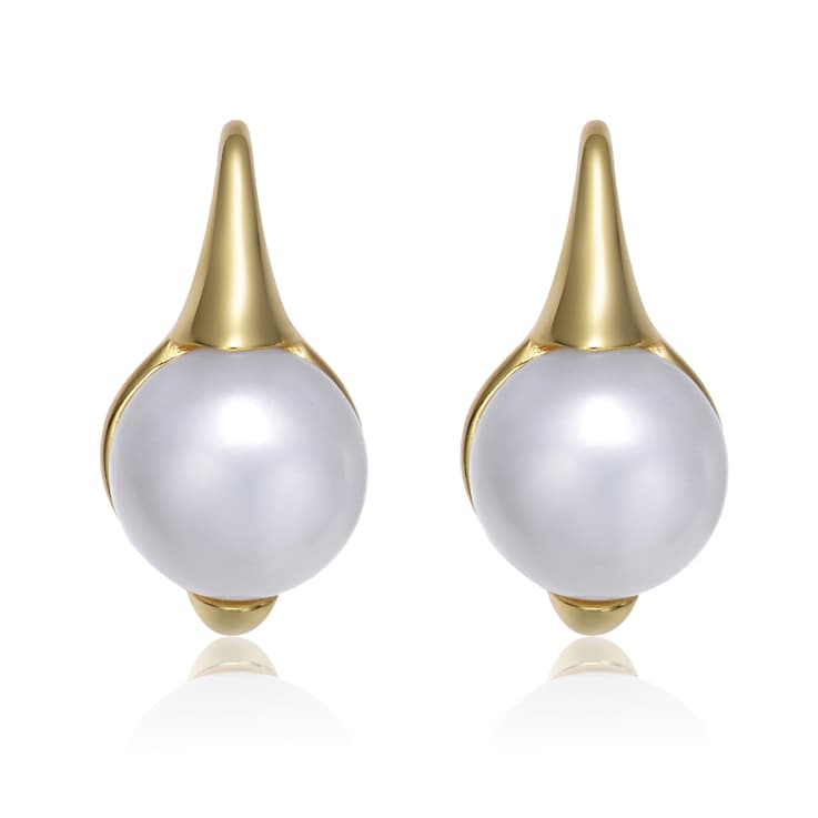 Round Freshwater Pearl Leverback Drop Earrings In 14K Gold Over Sterling Silver