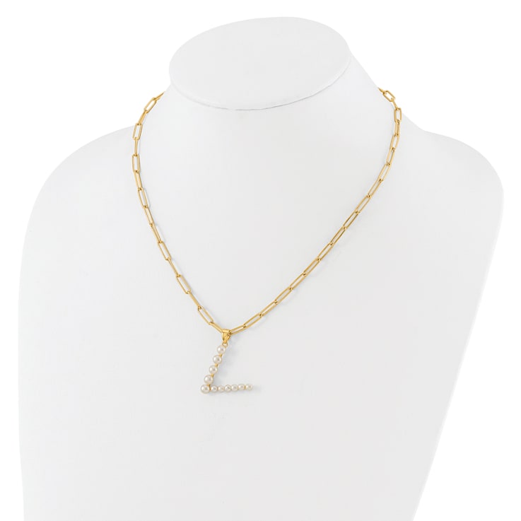 Gold Tone Sterling Silver 3-5.5mm Freshwater Cultured Pearl LETTER V
18-inch Necklace