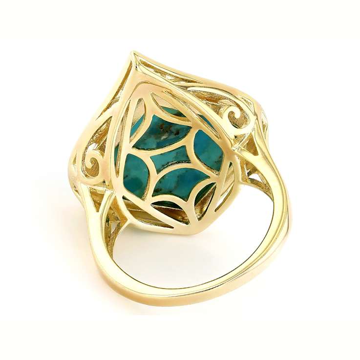 Turquoise Fancy Shape Solitaire Ring In 18K Gold Over Sterling Silver 20x18mm