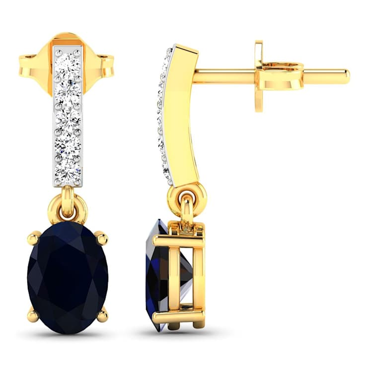 1.50ctw 14K Yellow Gold Blue Sapphire and White Diamond Halo Earrings
