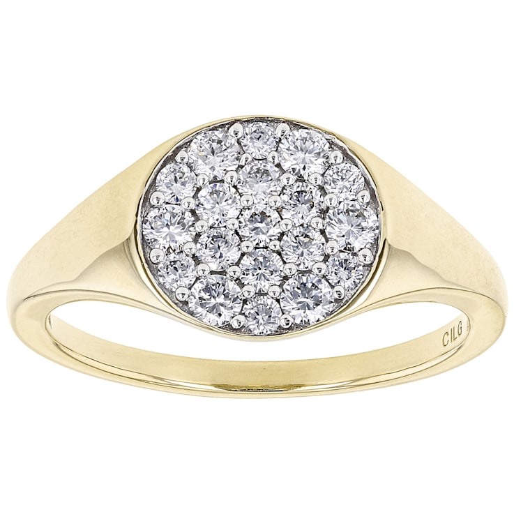 White Lab-Grown Diamond 14kt Yellow Gold Signet Ring 0.50ctw