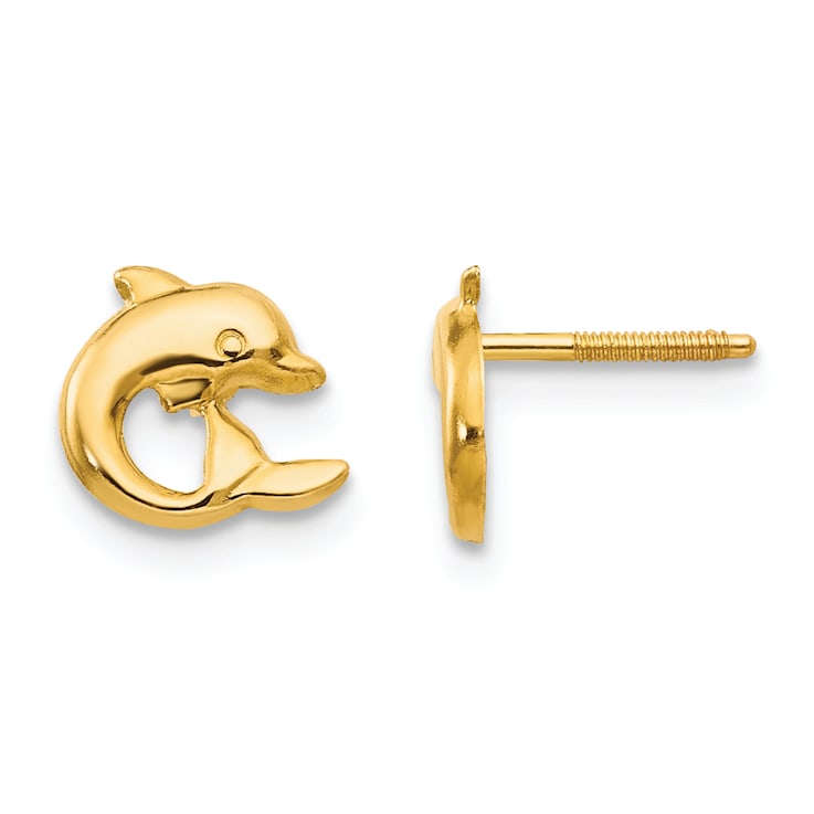 14K Yellow Gold Dolphin Post Screwback Earrings