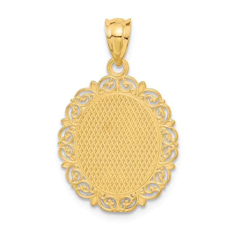 14k Yellow Gold Solid Satin, Polished and Textured Leo Zodiac Oval Pendant