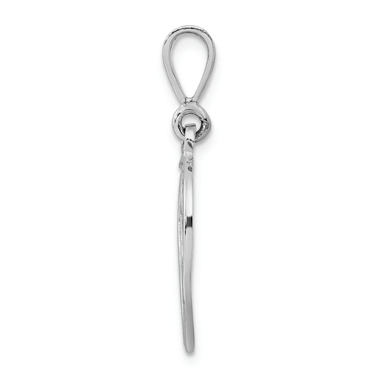 Rhodium Over 14k White Gold Solid Polished Script Filigree Textured
Letter V Initial Pendant