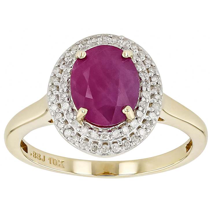 Ruby And Diamond Halo Ring In 10K Gold